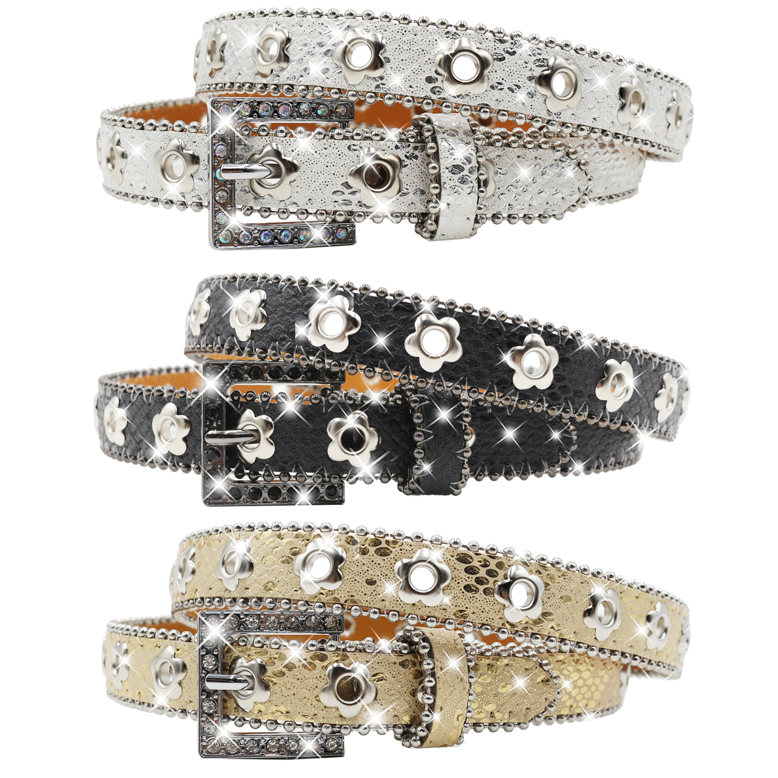 网红辣妹铆钉水钻腰带欧美时尚个性y2k腰带女士朋克水钻铆钉腰带