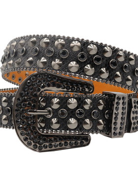 SlowGang嘻哈说唱歌手诺米同款朋克Drip满钻水钻铆钉腰带皮带男潮