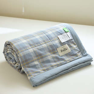 无印良品日式 简约纯棉夏凉空调被四件套薄 全棉色织水洗棉夏被夏季