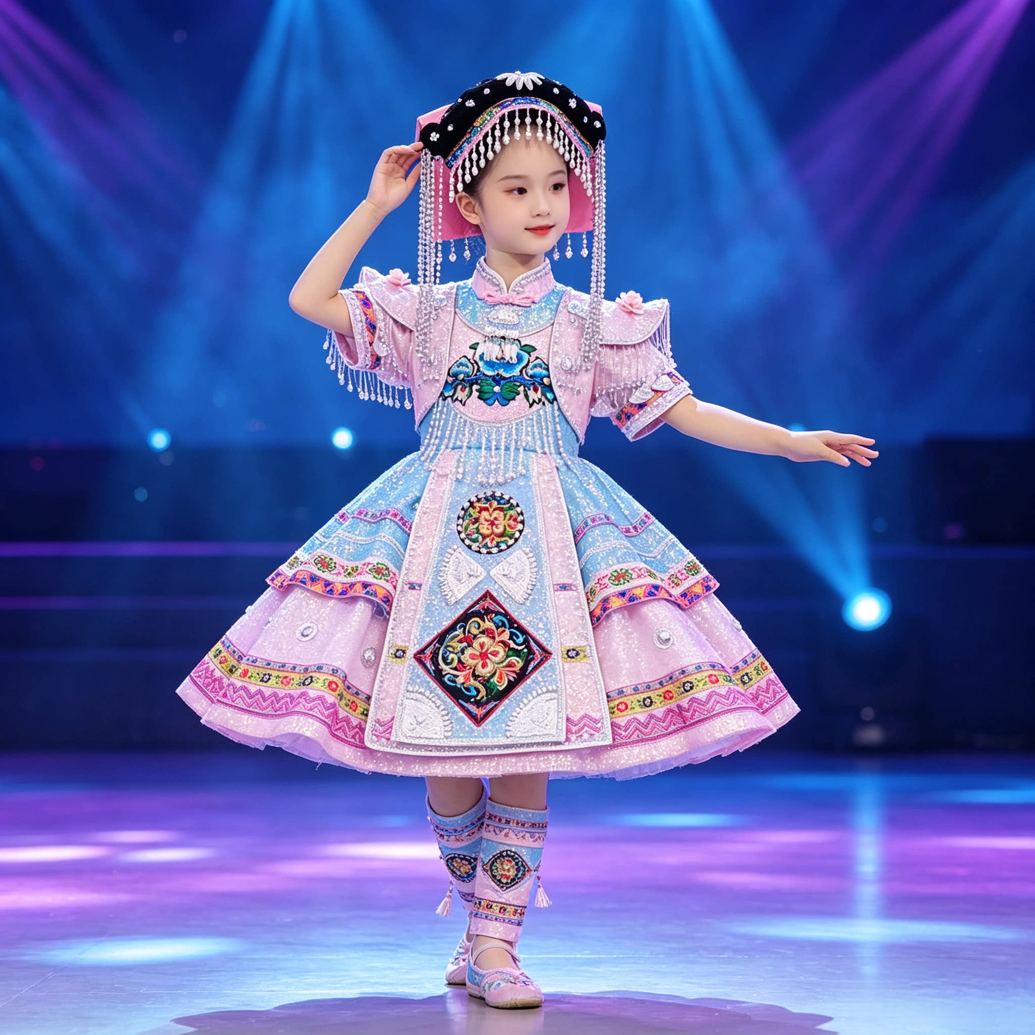 高端定制快乐阳光彝族独唱服装儿儿童演出服