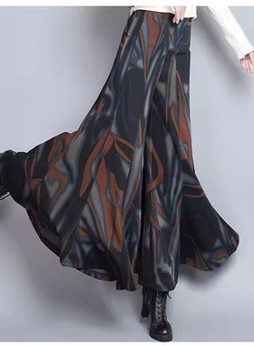 LYF璐雅纺 2025年新款黑色宽松显瘦阔腿裤高腰宽松复古喇叭裤裙