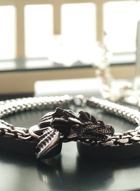 原创飞龙复古做旧925银手工项链