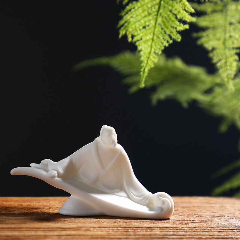 人物白瓷摆件琴仙俞伯牙国风客厅装饰工艺品创意鱼缸造景陶瓷摆设