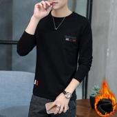 啄木鸟长袖 圆领上衣服秋冬潮牌黑纯棉休闲加绒打底秋衣T t恤男士
