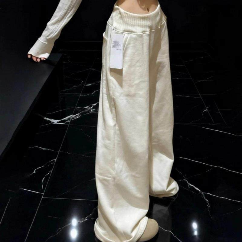 杏色慵懒风运动阔腿卫裤女裤冬高级感高腰韩系休闲宽松垂感拖地裤
