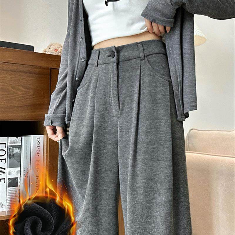爆款糯米裤女宽松直筒秋冬季2025新款高腰加绒加厚垂感西装阔腿裤