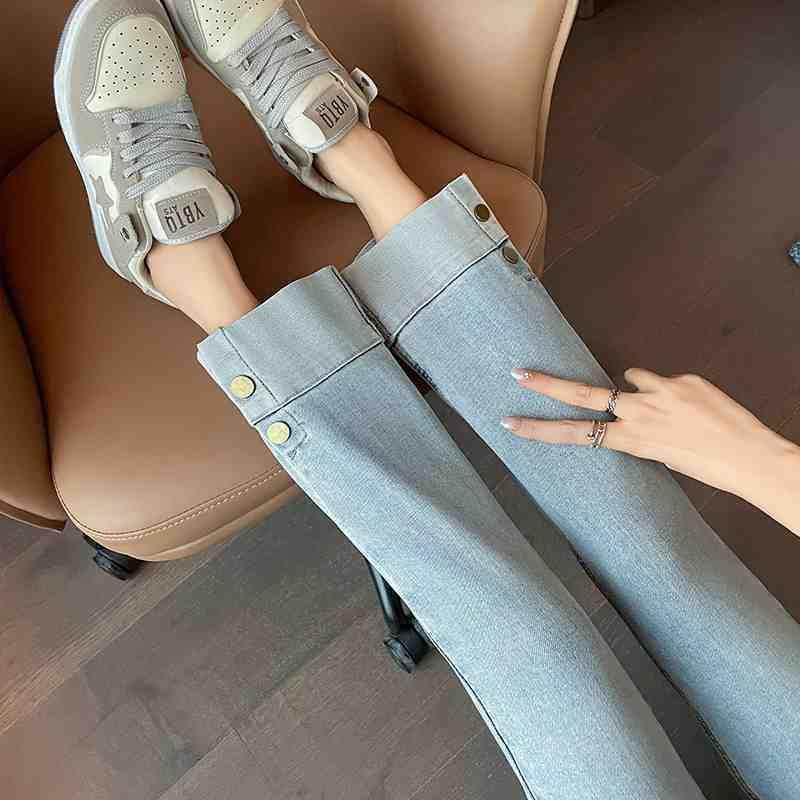 浅蓝色卷边直筒牛仔裤女拼接2026新款春款高腰小个子九分烟管翻边,女装/女士精品,牛仔裤,淘宝优惠券,粉丝福利购,淘宝优惠卷