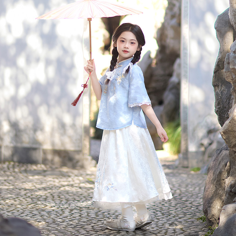 旗铂女童套装新中式短袖夏装衣服图片