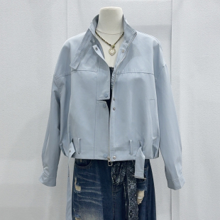 立领外套女短款春秋新韩系时尚宽松休闲百搭设计感减龄小个子夹克