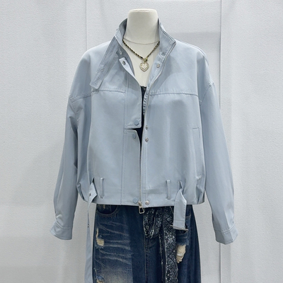 韩系立领短款女夹克外套设计感