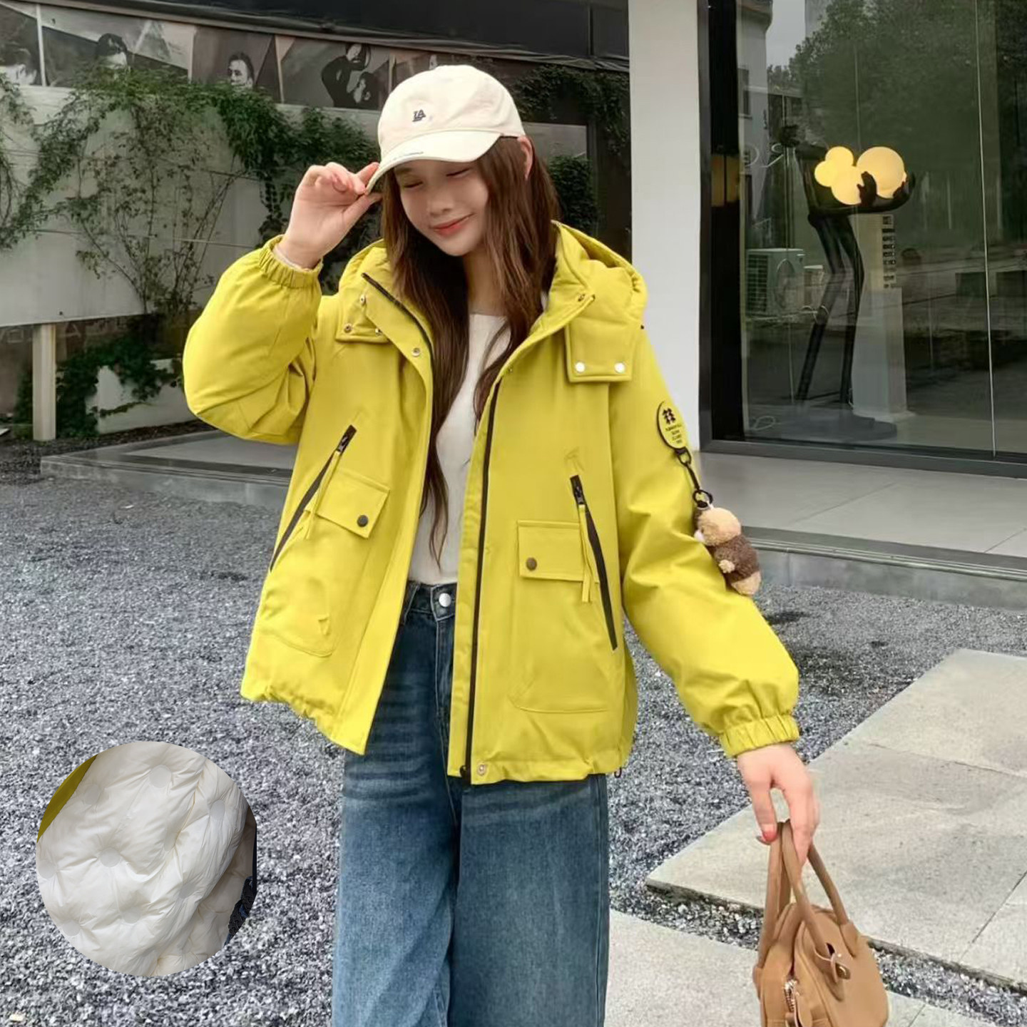 小熊挂件云绒棉衣外套女宽松休闲