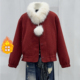毛球围脖亮闪闪夹棉仿呢外套女短款 冬韩系时尚 设计感圣诞呢子大衣