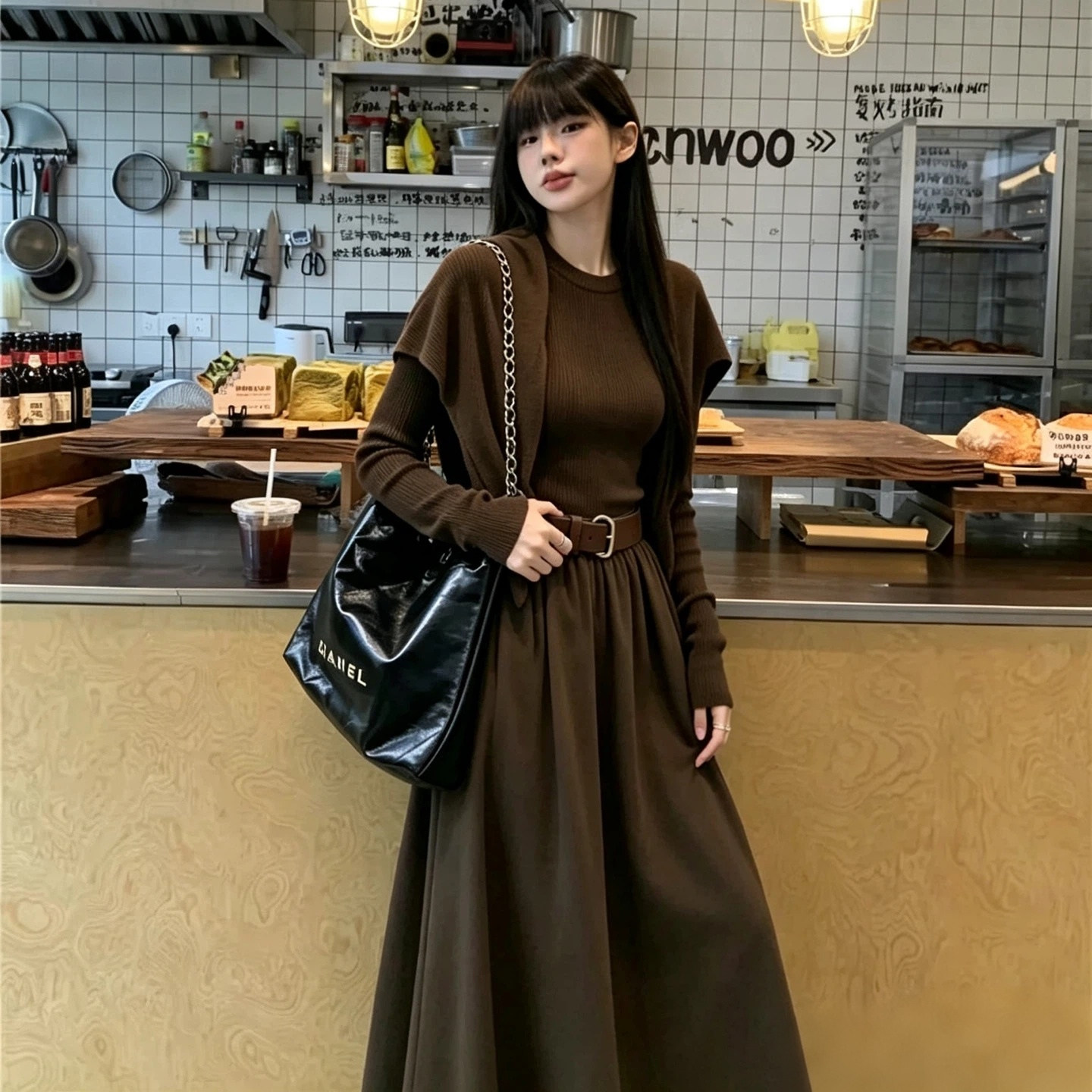 法式气质披肩连衣裙两件套装女
