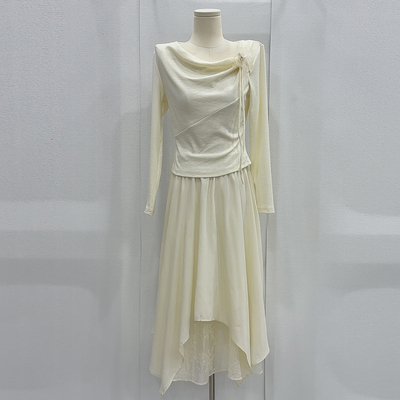 法式长袖上衣不规则半裙两件套