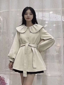 娃娃领毛呢外套女中长款秋冬新款气质减龄高级感小香风灯笼袖大衣