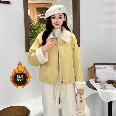 加绒毛呢外套女短款冬季时尚