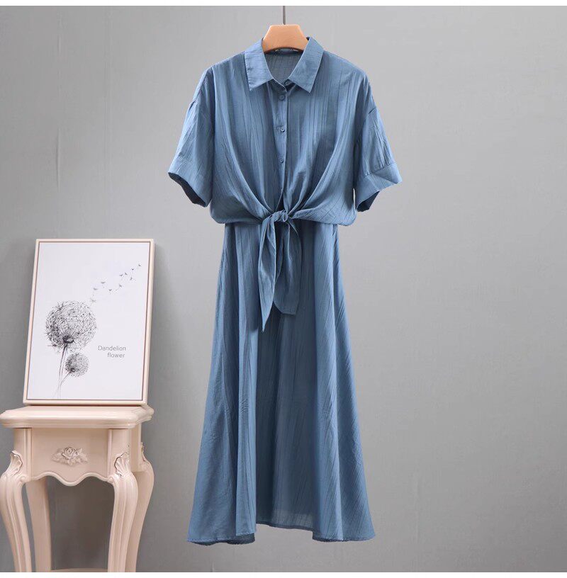 朵家去标撤柜女夏连衣裙假两件短袖文艺衬衫宽松遮肚长款吊带温柔