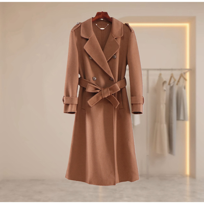 法式双排扣羊毛大衣女长款