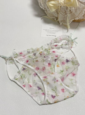 [M Z] 这也太美了吧~小碎花太小清新啦！法式碎花网纱三角内裤