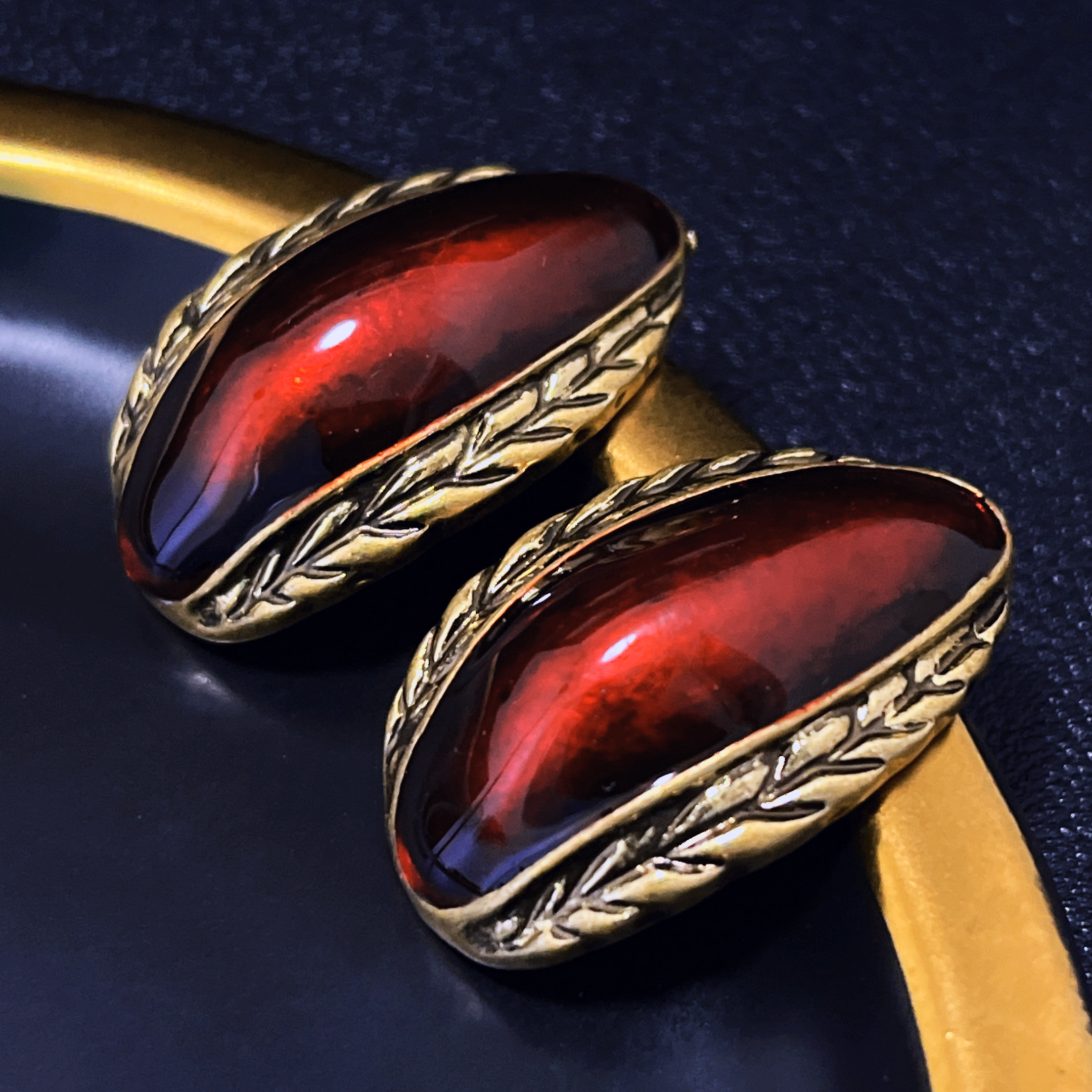 法国中古Vintage莫奈家打标珐琅百搭气质圈圈中古复古红耳环耳饰