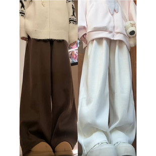 棕咖色山本裤女秋冬季2026新款高腰宽松显瘦小个子休闲加绒阔腿裤