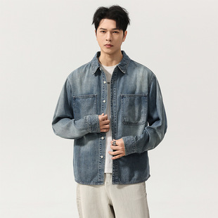 牛仔衬衫 水洗双口袋长袖 2026春季 新款 男 男士 百搭休闲衬衣开衫 经典