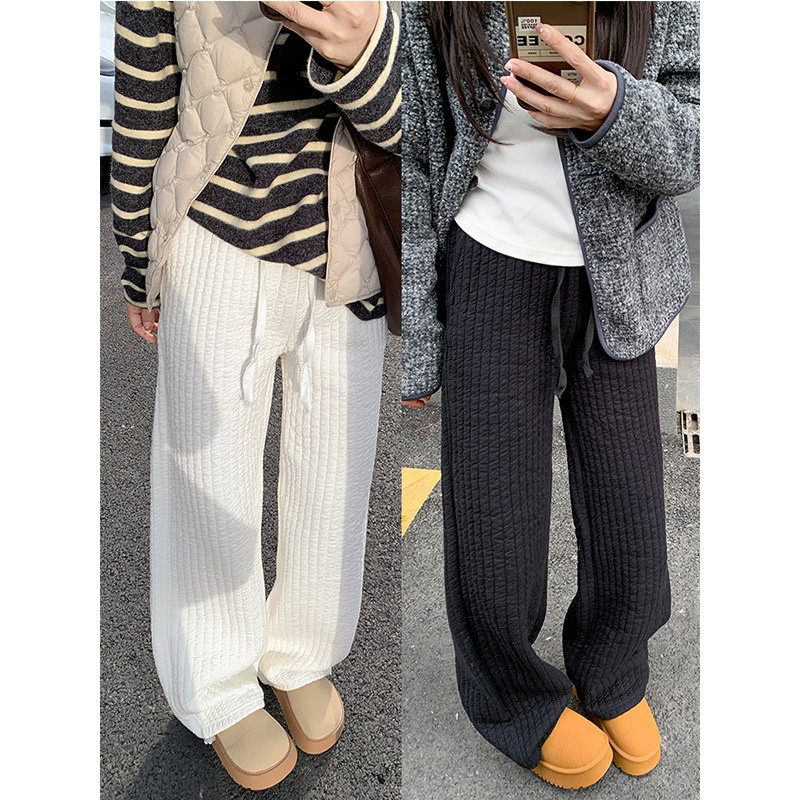 白色夹棉加绒大棉裤女秋冬2026新款东北特厚外穿保暖宝宝绒阔腿裤