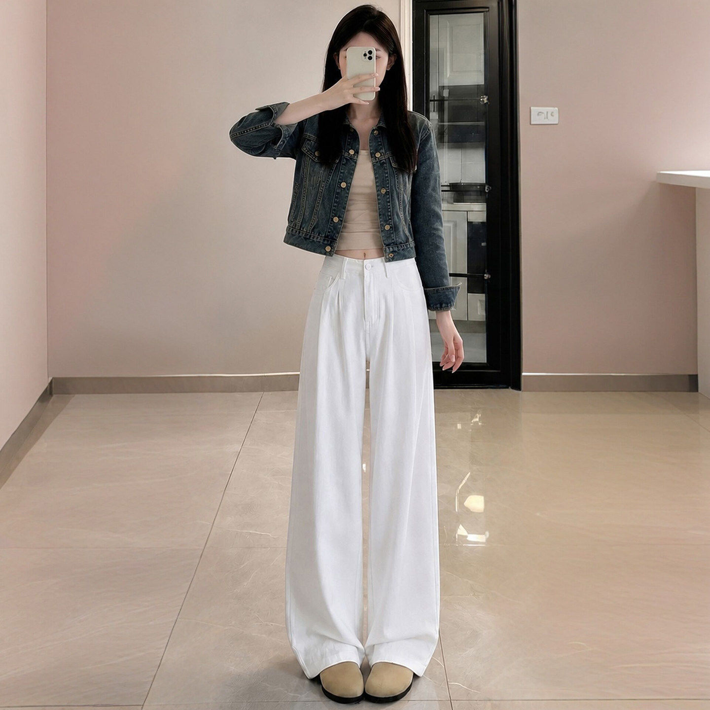 天丝牛仔裤女士2026新款秋季小个子胖mm大码宽松直筒窄版阔腿裤子