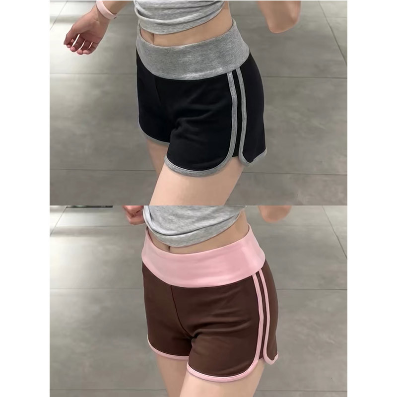 美式运动短裤女夏薄款撞色健身瑜伽裤外穿小个子高腰显瘦辣妹热裤