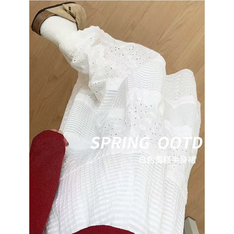 白色蓬蓬蛋糕裙女春夏2026新款高腰显瘦芭蕾a字伞裙蕾丝半身裙子