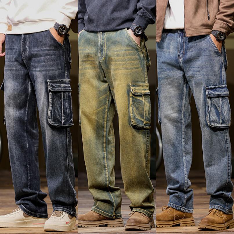 复古户外侧边44大码口袋休闲街头潮流牛仔长裤子00后帅哥港味男装
