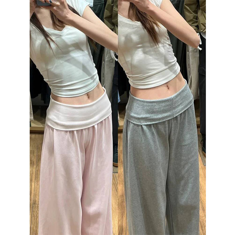 粉色瑜伽阔腿裤女夏薄款2026新款垂感低腰直筒裤小个子健身运动裤