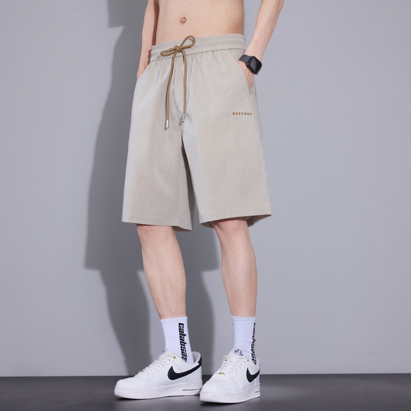 天丝亚麻休闲短裤男士2026夏季新款宽松直筒薄款老钱风五分中裤子