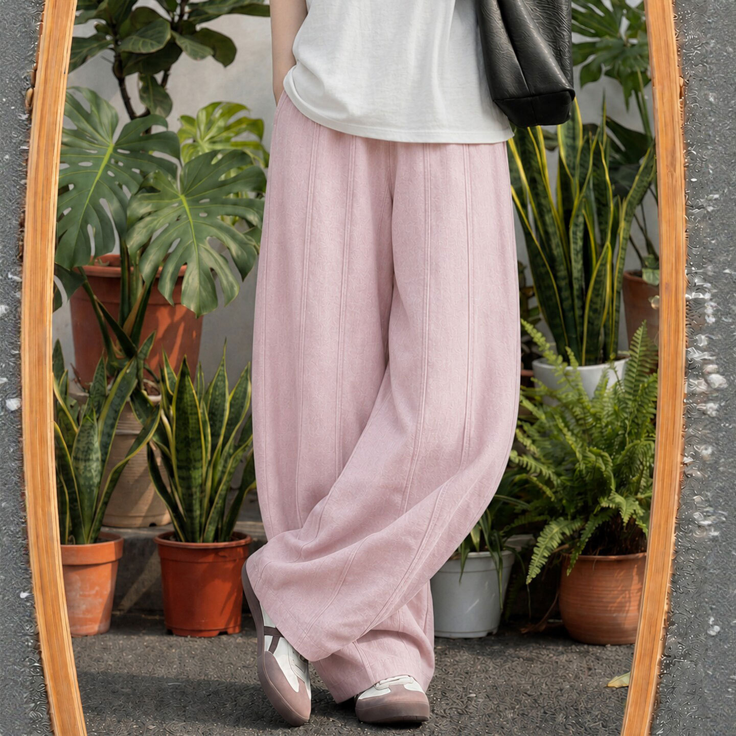粉色亚麻气球裤女夏季薄2026新款宽松慵懒直筒棉麻九分弯刀阔腿裤