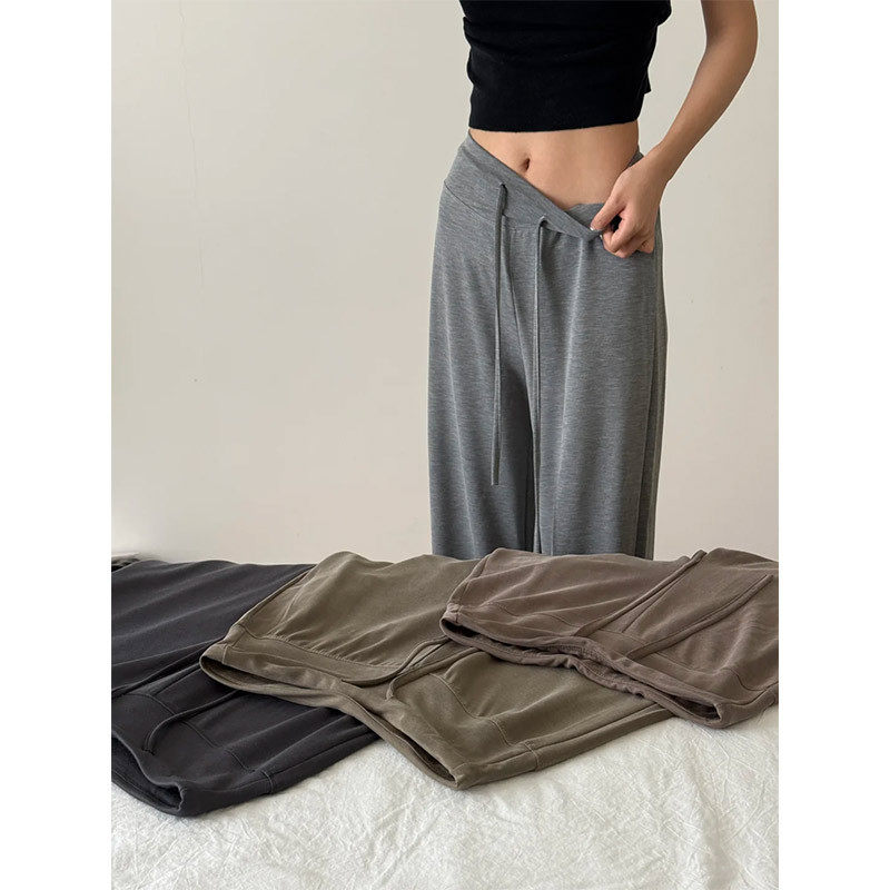秋季高腰显瘦垂感抽绳阔腿裤女