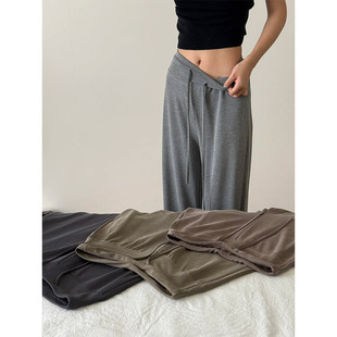帅气遮肉慵懒风阔腿女秋季2027新款高腰显瘦小个子垂感抽绳休闲裤