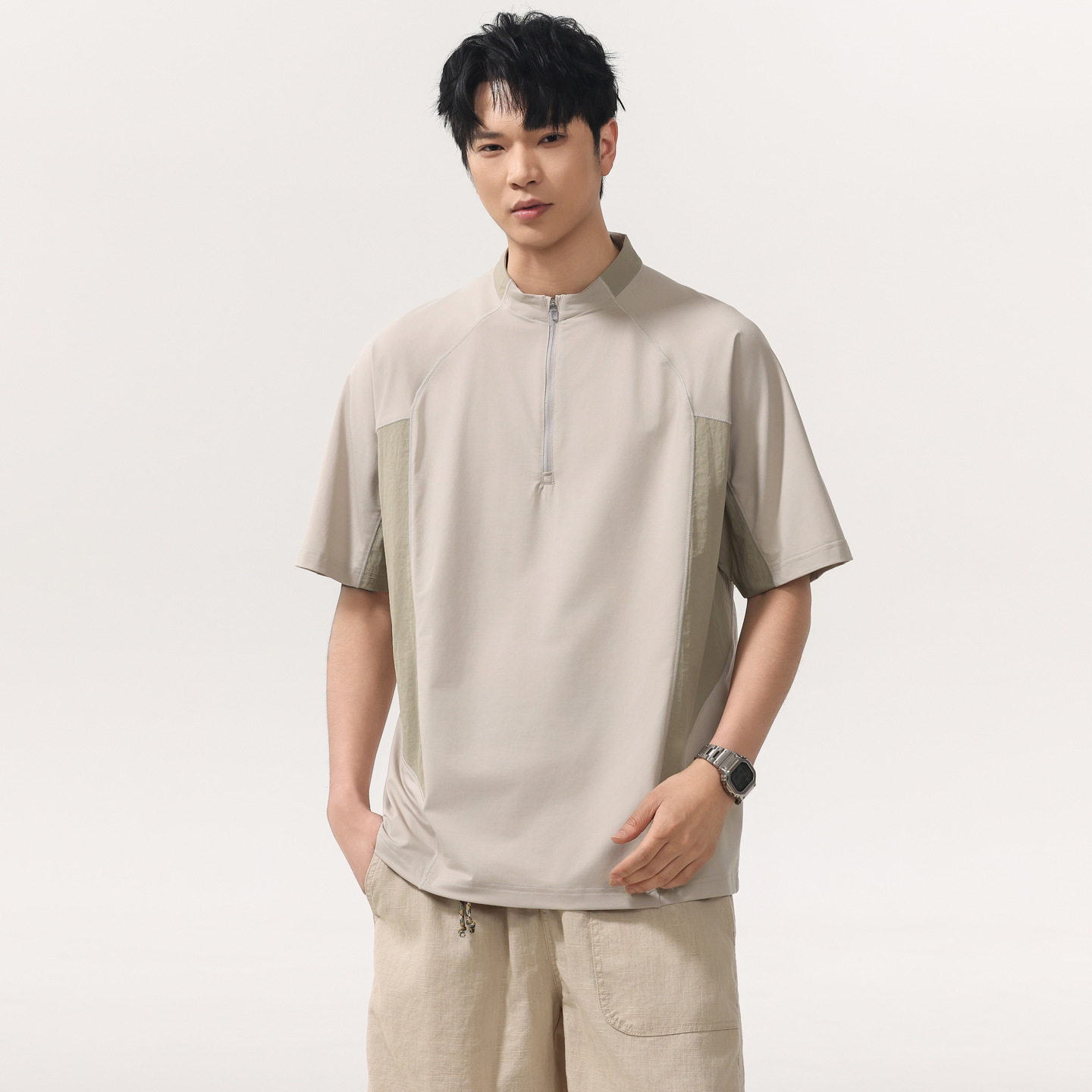 美式机能风速干天丝Polo衫男短袖t恤夏季户外轻薄半拉链休闲体恤