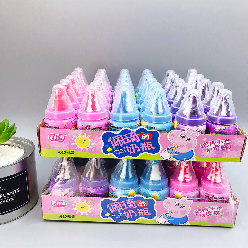 儿童创意卡通社会人奶瓶跳跳奶嘴不哭糖果味棒棒糖零食整箱批散装