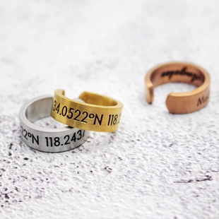 欧美潮牌浪漫数字经纬度情侣尾戒男士 简约开口戒子潮 钛钢指环个性