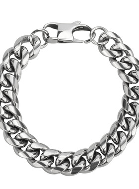 12mm欧美嘻哈钛钢古巴手链