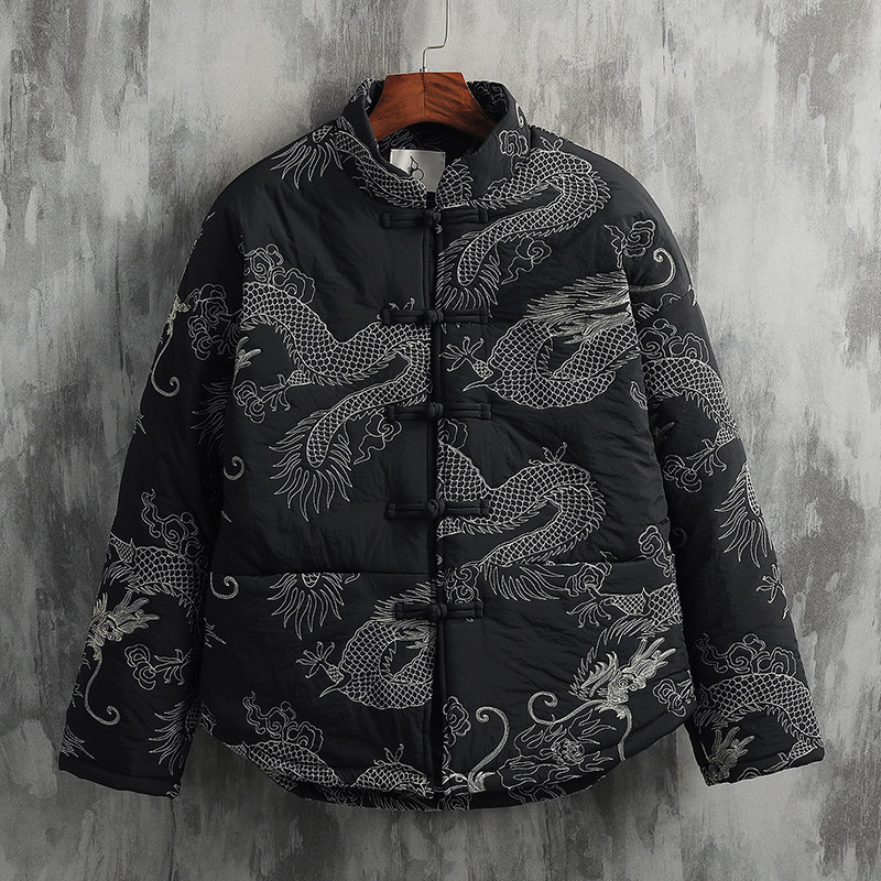RETRO LITERATURE AND ART CHINESE STYLE MENS WEAR TANG COSTUME COTTON CLOTHES NEW CHINESE WEAR EMBROIDERED DRAGON ROBE WINTER COTTON JACKET