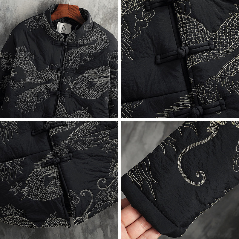RETRO LITERATURE AND ART CHINESE STYLE MENS WEAR TANG COSTUME COTTON CLOTHES NEW CHINESE WEAR EMBROIDERED DRAGON ROBE WINTER COTTON JACKET