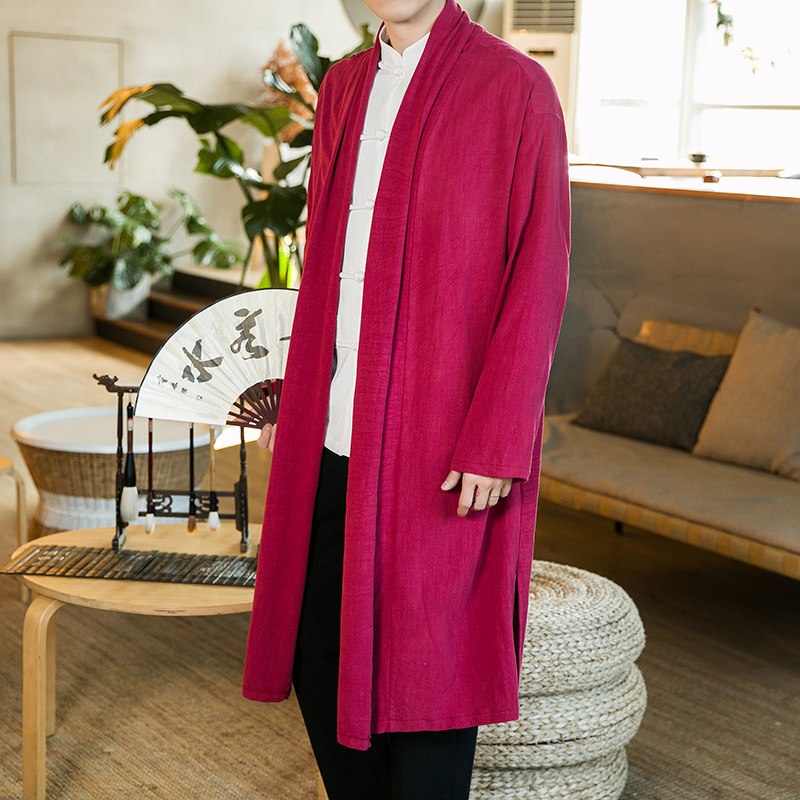 중국 당나라 복 한복 중국 스타일 남성 의류 평신도 면 및 린넨 망토 재킷 복고풍 선 의류 도교 가운 린넨 가운