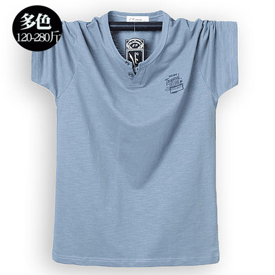 亨利V领竹节棉短袖T恤男简约大码