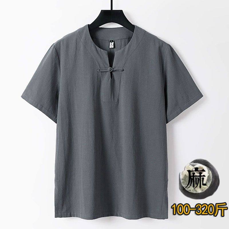 中式盘扣棉麻短袖T恤男大码汉服