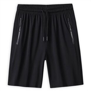 胖子透气跑步休闲裤 运动五分裤 男加肥加大码 夏天拉链口袋冰丝短裤