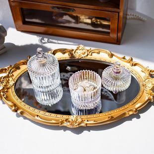 迷你玻璃首饰盒竖条纹化妆品小罐子带盖摆件糖缸收纳盒桌面