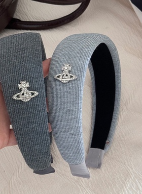 韩系灰色高颜值土星球宽版发箍高级感水钻头箍高颅顶压发发卡发饰