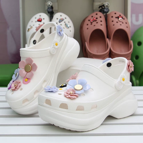 Crocs, ретро пляжные тапочки в стиле Crocs на каблуке на платформе