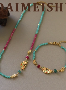 复古时尚精致气质百搭滴油扇子串珠项链轻奢高级感锆石珠锁骨链女